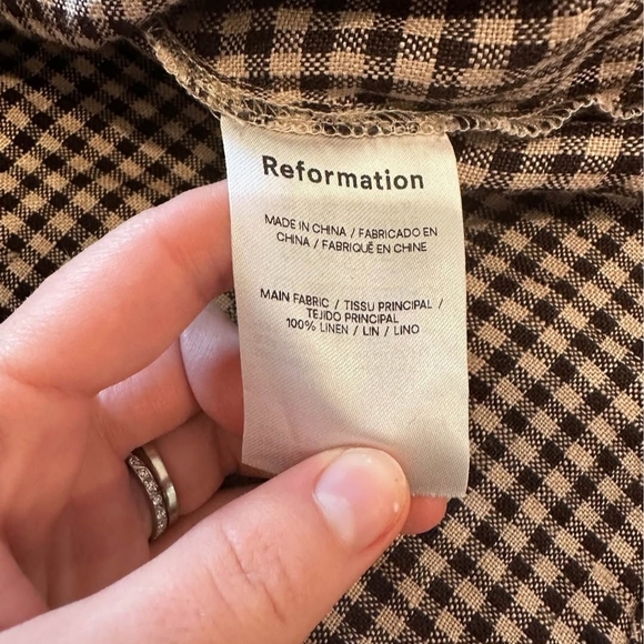 Checked Square-Neck Midi Dress in Brown - Picture 5 of 10